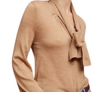 Moulinette Soeurs Anthropologie Camel Knitwear Blouse M Medium Tie Wool Blend